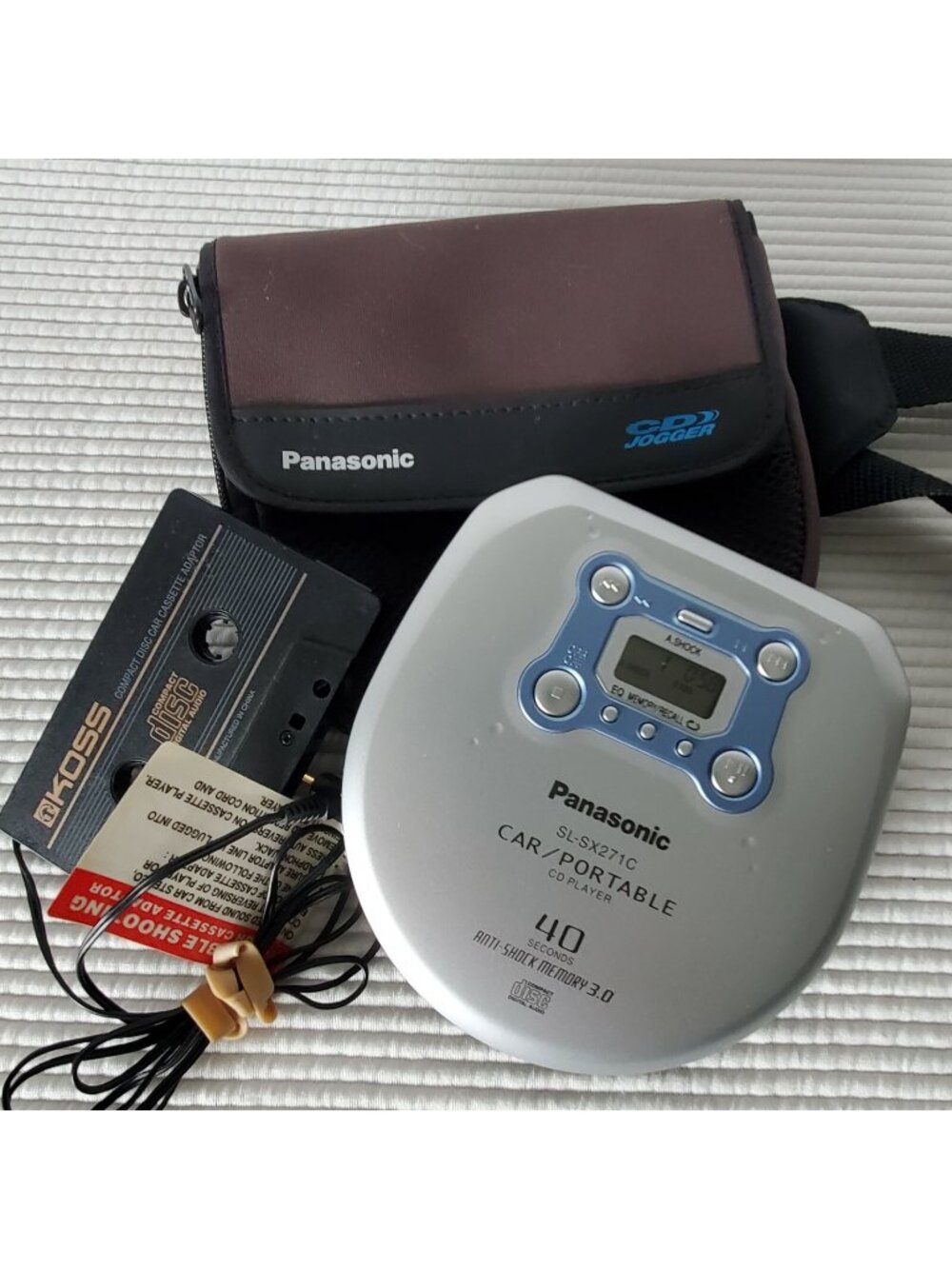 Panasonic CD Player SL-SX271C Silver Case Koss Car Disc Cassette Adapter Works